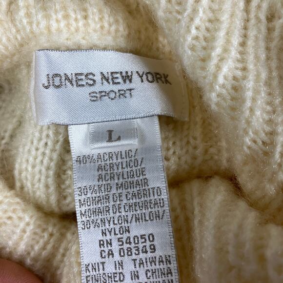 Jones New York Sweater Womens L Ivory Ribbed Mohair Blend Turtleneck Pullover - Picture 5 of 7